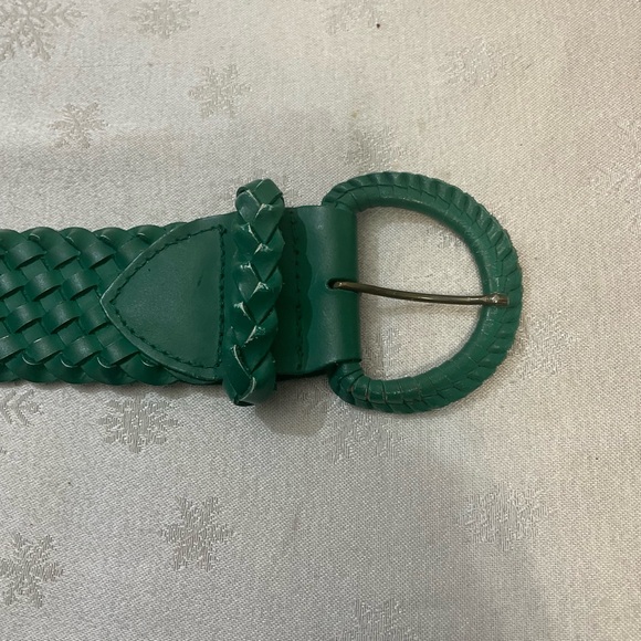 Forest Green Genuine Leather Braided Woven Belt Women - Picture 3 of 4